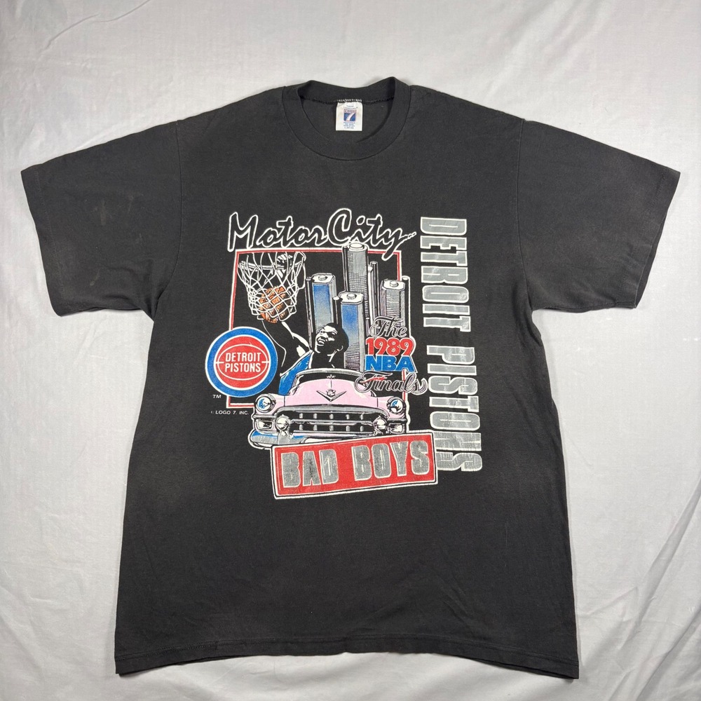 Vintage 1989 Detroit Pistons Bad Boys Logo 7 T Shirt L Single Stitch USA NBA